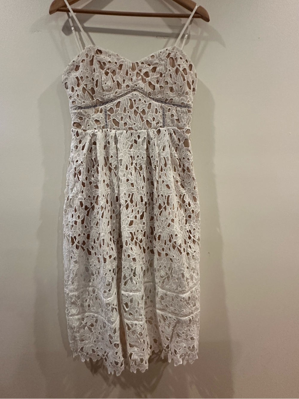 White Lace Spaghetti Strap Midi Dress